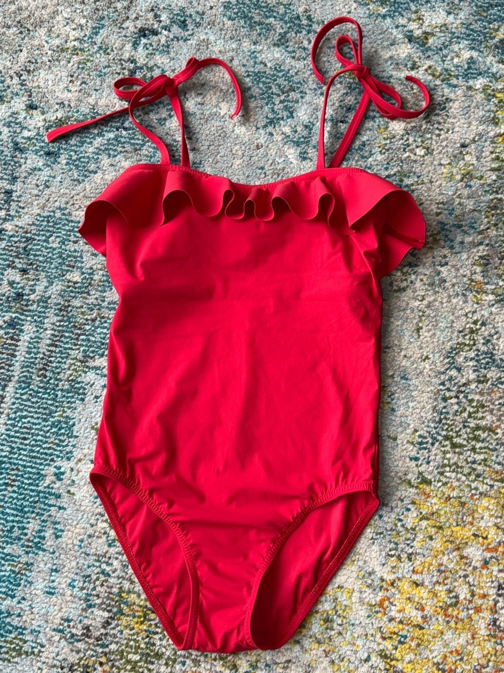 Karla Colletto Red Ruffle One Piece Shoulder Tie Swimsuit Size 10